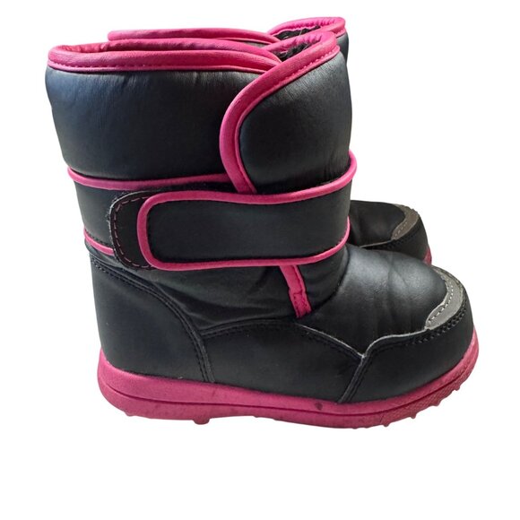 Toddler Girls Winter Snow Boots Size 9 Black &‎ Pink Hook and Loop Closures - Picture 3 of 8